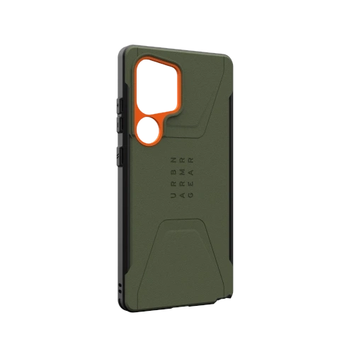 Etui UAG Urban Armor Gear Civilian Pro w kolorze oliwkowym i pomarańczowym, idealne do Samsung Galaxy S25 Ultra 5G.