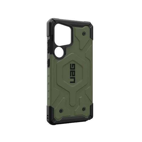 Zbliżenie na etui UAG z wycięciami na porty dla Samsung Galaxy S25 Ultra 5G.