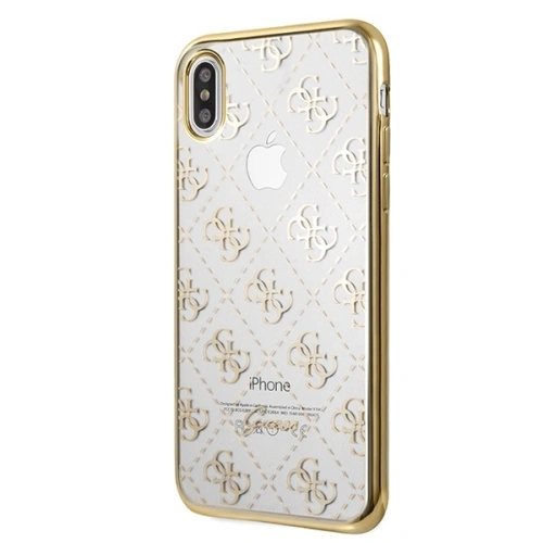 Etui Guess GUHCI65TR4GG w kolorze złotym, idealnie dopasowane do Apple iPhone XS Max, z przezroczystym wykończeniem.