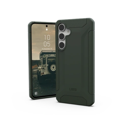 Etui UAG Urban Armor Gear Scout w kolorze oliwkowym, idealnie dopasowane do Samsung Galaxy S24 FE.