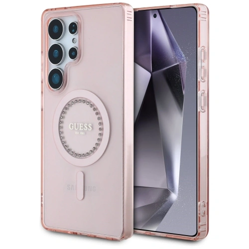 Etui Guess w kolorze r&oacute;żowym z kryształkami, idealne na Samsung Galaxy S25 Ultra