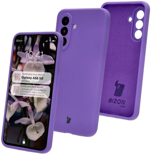 Silikonowe etui Bizon Soft Case w fioletowym kolorze, idealnie dopasowane do Samsung Galaxy A56 5G.