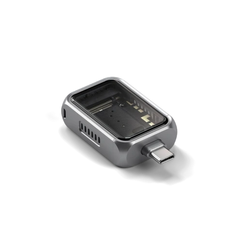 Adapter Satechi Mini NVMe SSD Enclosure w kolorze szarym, idealny do przechowywania danych.