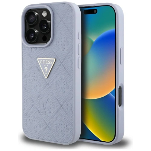 Etui Guess Hot Stamp 4G w fioletowym kolorze, idealne do iPhone 16 Pro Max.
