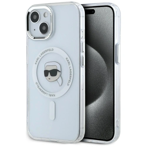 Etui Karl Lagerfeld IML Metal Karl Head w białym kolorze, idealne do iPhone 15