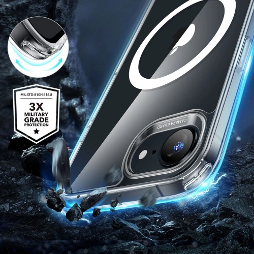 ESR Classic HaloLock case mounted on Apple iPhone 16e, with the MagSafe feature visible.