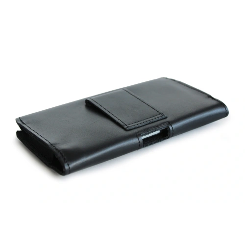Leather case LURESKO FREYA XL for belt phone case 165x82x10mm (black smooth black thread)