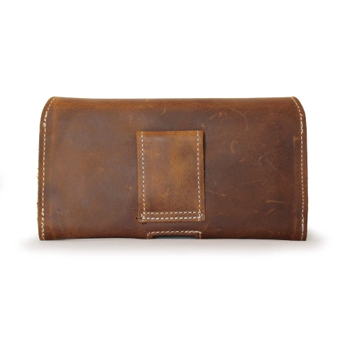 Leather case LURESKO FREYA XL for belt phone case 165x82x10mm (vintage brown white thread)