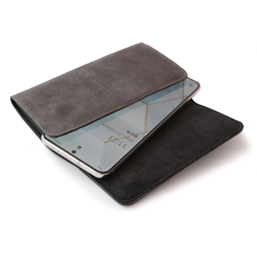 Leather case LURESKO FREYA XL for belt phone case 165x82x10mm (gray vintage)