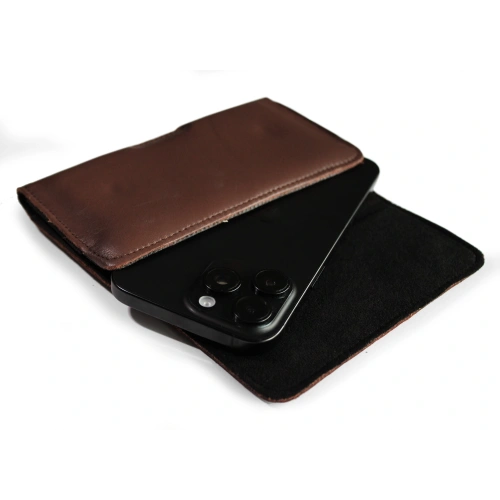 Leather case LURESKO FREYA XL for belt phone case 165x82x10mm (smooth brown)