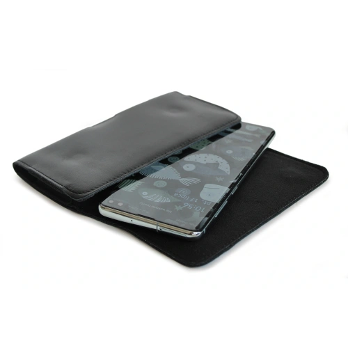 Leather case LURESKO FREYA M for belt phone case 150x 72x10 - BLACK SMOOTH