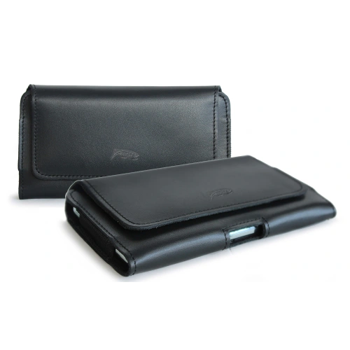 Leather case LURESKO FREYA XXL for belt phone case 170x82x10mm (black smooth black thread)