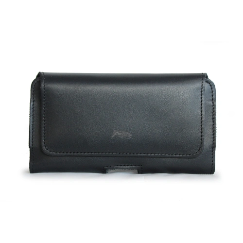 Leather case LURESKO FREYA XXL for belt phone case 170x82x10mm (black smooth black thread)