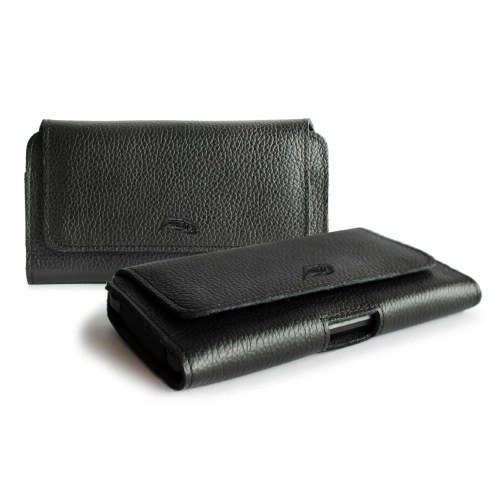Leather case LURESKO FREYA XXL for belt phone case 170x82x10mm (black ribbed black thread)