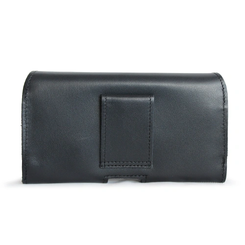 Leather case LURESKO FREYA XXL for belt phone case 170x82x10mm (black smooth black thread)