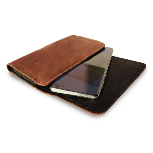 Leather case LURESKO FREYA 3XL for belt phone case 175x83x15 (vintage brown white thread)