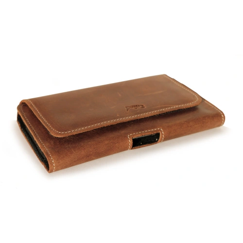 Leather case LURESKO FREYA 3XL for belt phone case 175x83x15 (vintage brown white thread)