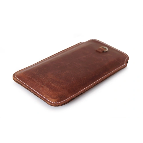 Leather universal case LURESKO ASTER XXXL with a loop for a lanyard slip case for phone 6.5' - 6.9' (vintage brown white thread)