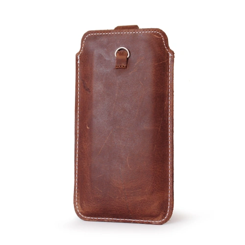 Leather universal case LURESKO ASTER XXXL with a loop for a lanyard slip case for phone 6.5' - 6.9' (vintage brown white thread)