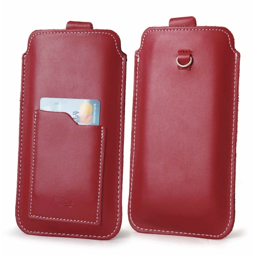 Leather universal case LURESKO ASTER XXXL with a loop for a lanyard slipcase for phone 6.5' - 6.9' (red white thread)