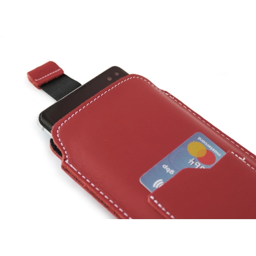 Leather universal case LURESKO ASTER XXXL with a loop for a lanyard slipcase for phone 6.5' - 6.9' (red white thread)
