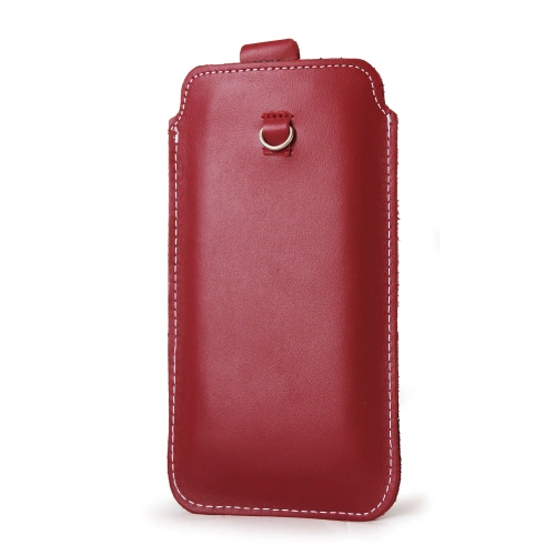 Leather universal case LURESKO ASTER XXXL with a loop for a lanyard slipcase for phone 6.5' - 6.9' (red white thread)
