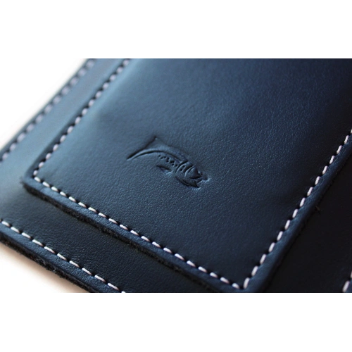 Leather universal case LURESKO ASTER XXXL with a loop for a lanyard slip-on for phone 6.5' - 6.9' (navy blue with white thread)