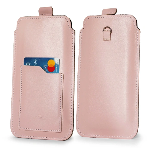 Leather universal case LURESKO ASTER XXXL with a loop for a lanyard slip case for phone 6.5' - 6.9' (smooth pink white thread)