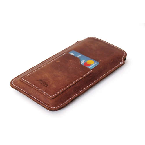 Leather universal case LURESKO ASTER XXL with a loop for a lanyard slipcase for phone 5.8' - 6.1' (vintage brown white thread)