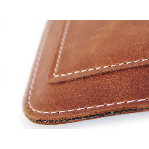 Leather universal case LURESKO ASTER XXL with a loop for a lanyard slipcase for phone 5.8' - 6.1' (vintage brown white thread)