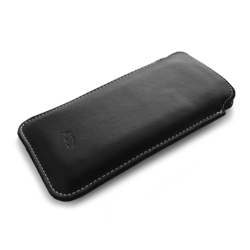Leather slipcase LURESKO LILLA XXL slipcase for phone 5.8' - 6.1' (black smooth white thread)