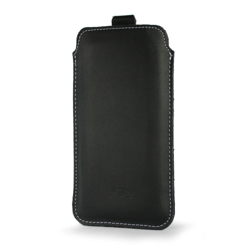 Leather slip case LURESKO LILLA XXXL slip for phone 6.5' - 6.9' (black smooth white thread)
