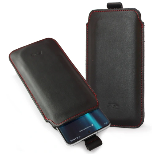 Leather slipcase LURESKO LILLA XXXL slipcase for phone 6.5' - 6.9' (smooth black with red thread)
