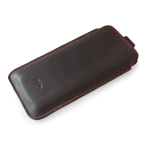 Leather slipcase LURESKO LILLA XXXL slipcase for phone 6.5' - 6.9' (smooth black with red thread)