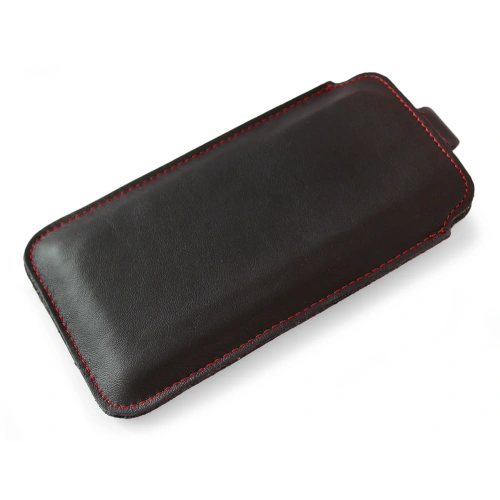 Leather slipcase LURESKO LILLA XXXL slipcase for phone 6.5' - 6.9' (smooth black with red thread)