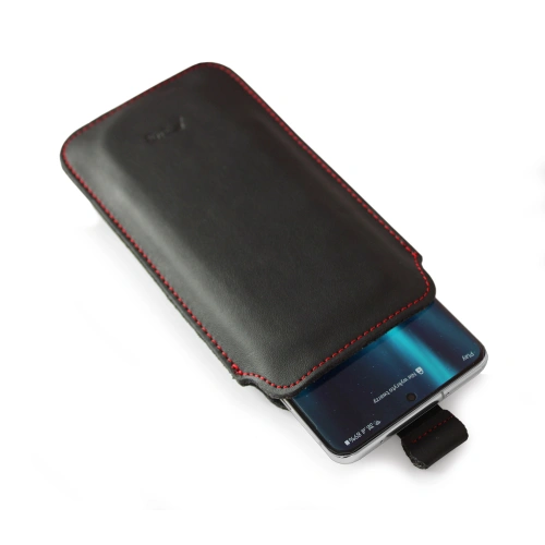 Leather slipcase LURESKO LILLA XXXL slipcase for phone 6.5' - 6.9' (smooth black with red thread)