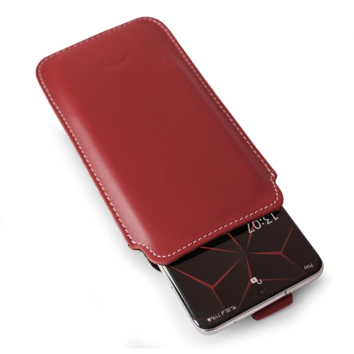 Leather slipcase LURESKO LILLA XXXL slipcase for phone 6.5' - 6.9' (smooth red white thread)