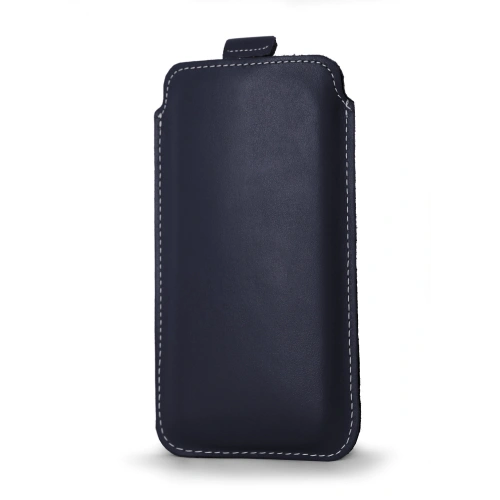 Leather slip case LURESKO LILLA XXXL slip case for phone 6.5' - 6.9' (blue smooth white thread)