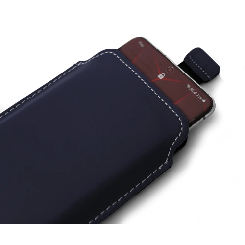 Leather slip case LURESKO LILLA XXXL slip case for phone 6.5' - 6.9' (blue smooth white thread)