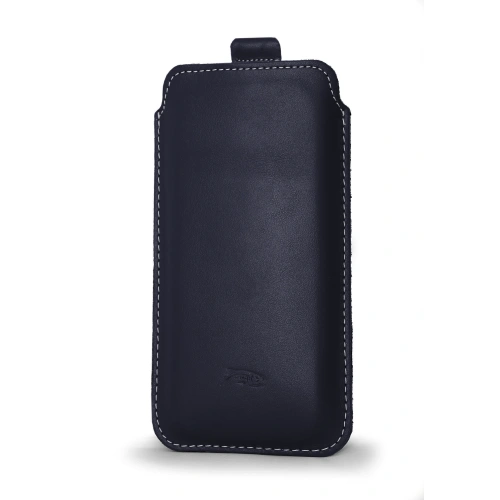 Leather slip case LURESKO LILLA XXXL slip case for phone 6.5' - 6.9' (blue smooth white thread)