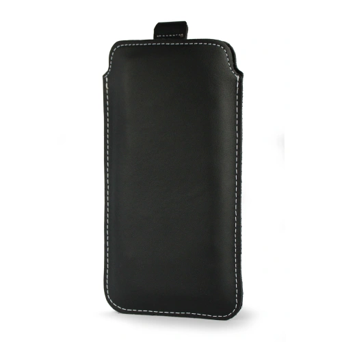 Leather slipcase LURESKO LILLA 4XL slipcase for phone up to 7 inches leather case (smooth black white thread)