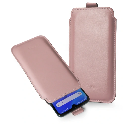 Leather slip case LURESKO LILLA 4XL slip case for phones up to 7 inches leather case / phone in protective case (smooth pink white thread)
