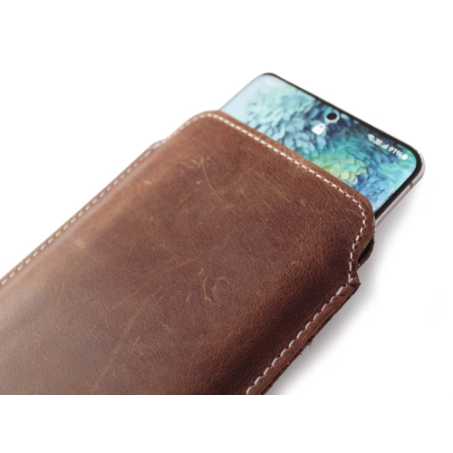 Leder Etui LURESKO LILLA 4XL für Handys bis 7 Zoll, braun vintage mit weißem Faden