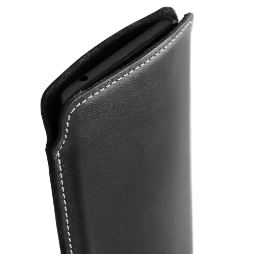 Leather case LURESKO NORTHERN XXXL slip-on for phone (black smooth white thread)