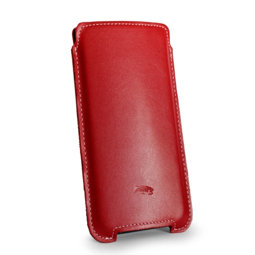 Leather case LURESKO NORTHERN XXXL slip-on for phone (red smooth white thread)
