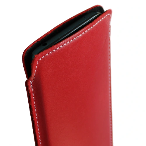 Leather case LURESKO NORTHERN XXXL slip-on for phone (red smooth white thread)