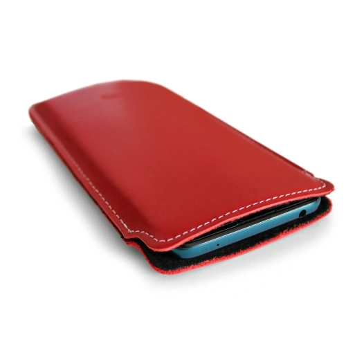 Leather case LURESKO NORTHERN XXXL slip-on for phone (red smooth white thread)