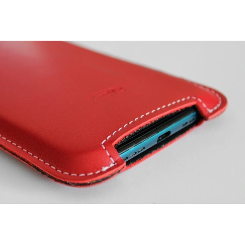 Leather case LURESKO NORTHERN XXXL slip-on for phone (red smooth white thread)