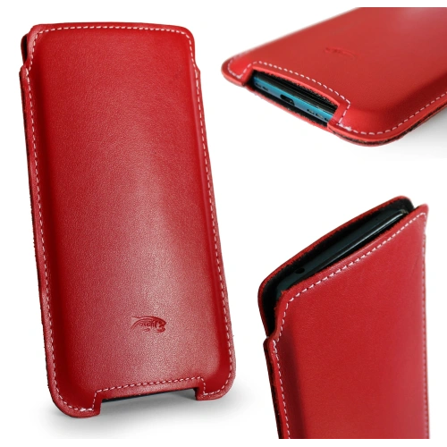 Leather case LURESKO NORTHERN XXXL slip-on for phone (red smooth white thread)