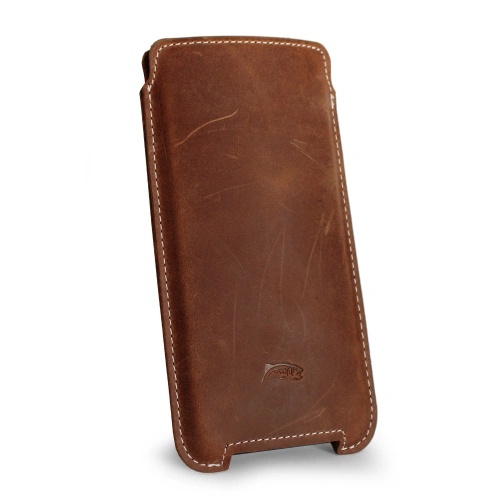 LURESKO NORTHERN XXXL leather slip case for phone (vintage brown white thread)